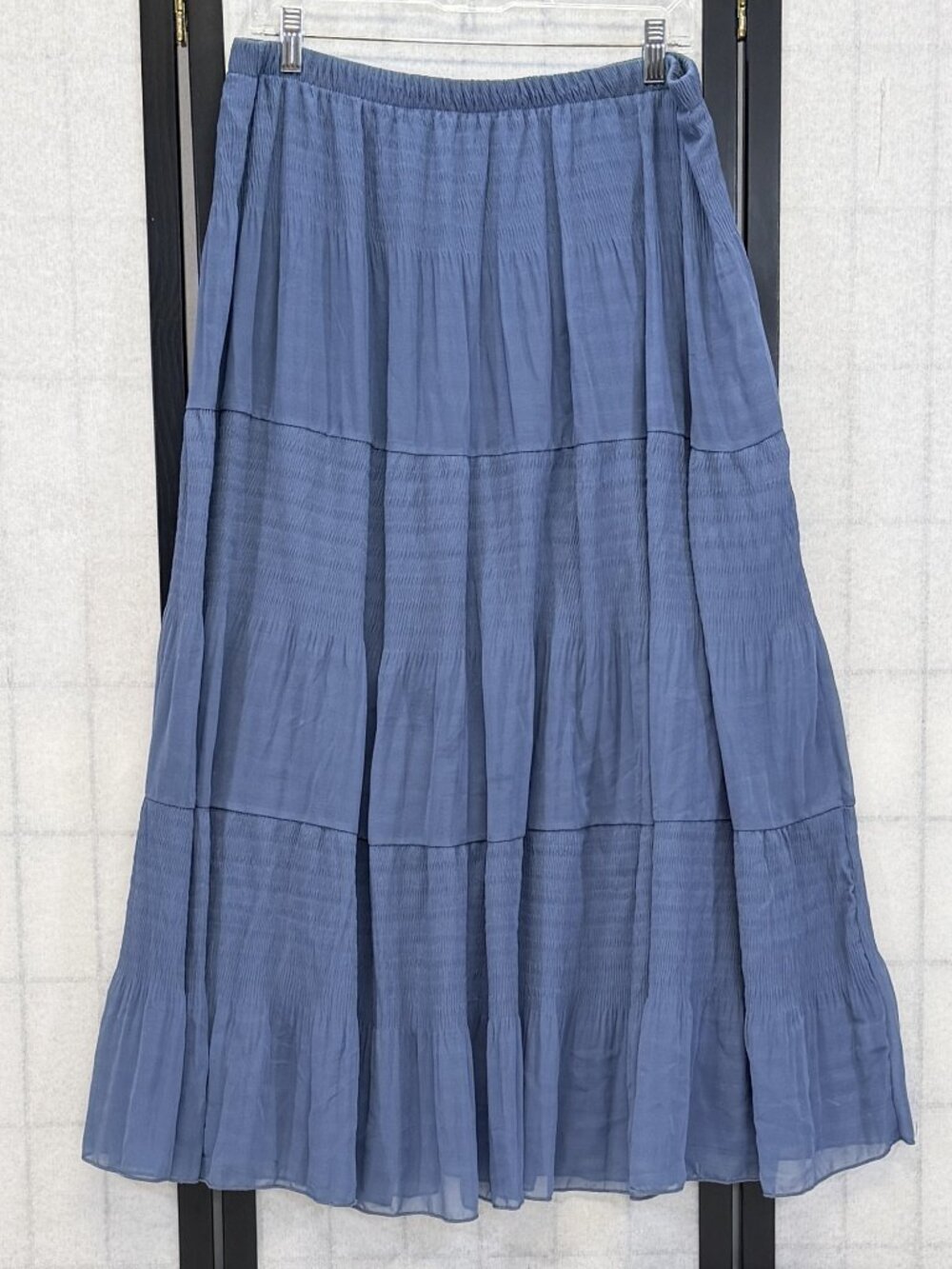 NASHALYLY 3XL Blue Chiffon Tiered Pleated A-Line Flared Maxi Skirt Elastic Waist